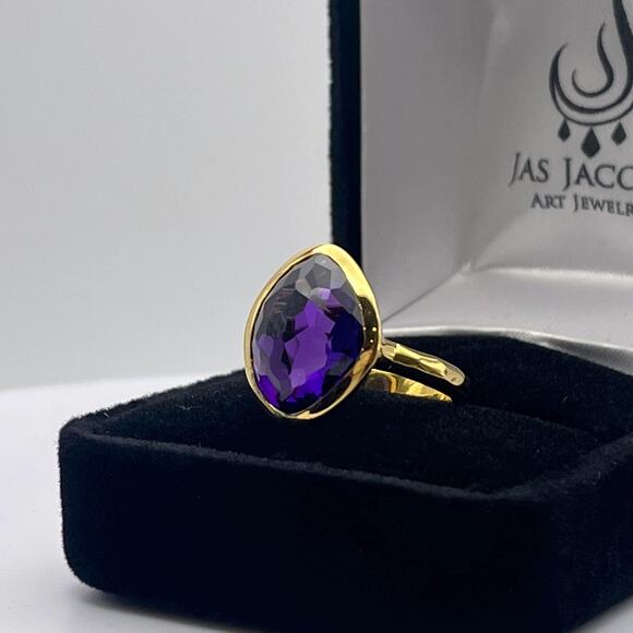 Gorgeous 5ct Genuine Amethyst Ring 18k Gold Vermeil Abstract Cut Amethyst Ring - Picture 4 of 10